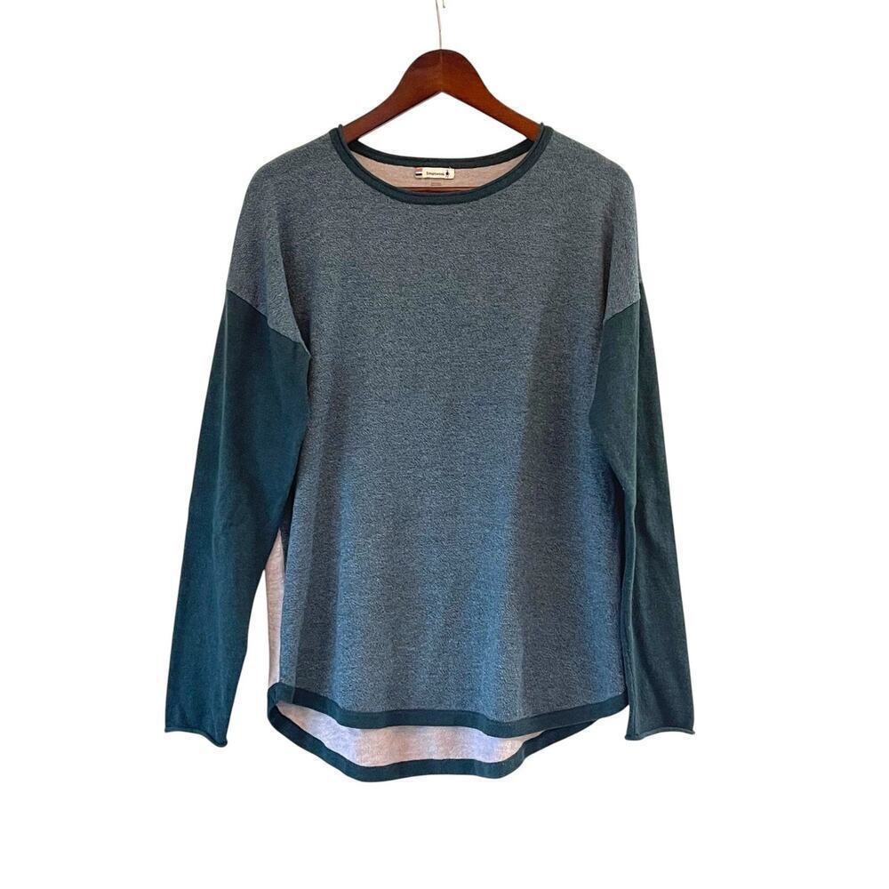 Smartwool Womens Shadow Pine Colorblock Sweater in Mist Blue/Twilight Marl Large